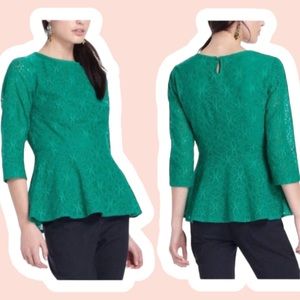 Anthropologie Moulinette Soeurs Green Lace Peplum Blouse Womens Size 6